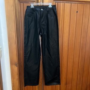 Faux Leather Straight Leg 5 Pocket Black Pants